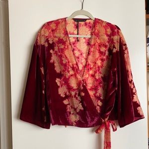 Zara burnout velvet wrap shirt